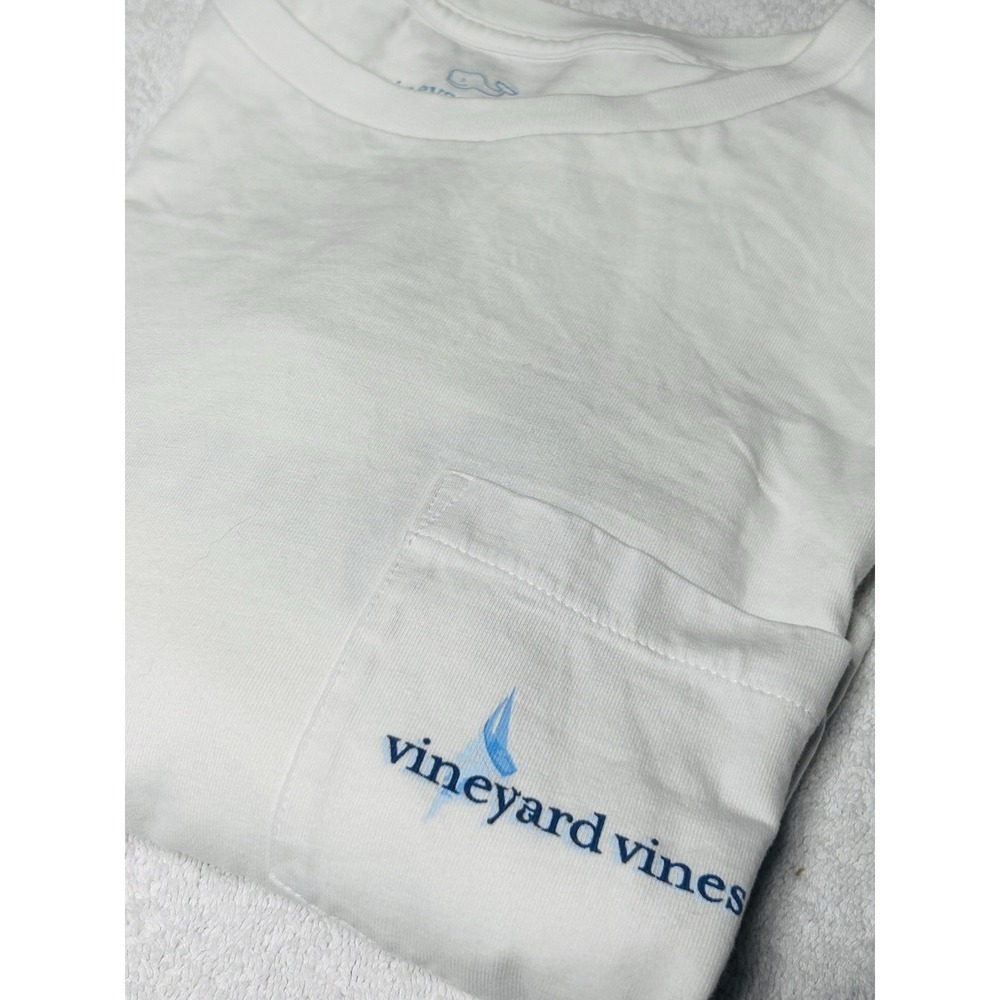 Vineyard Vines Men's White Long Sleeve Tee Logo Front Pocket Size S
